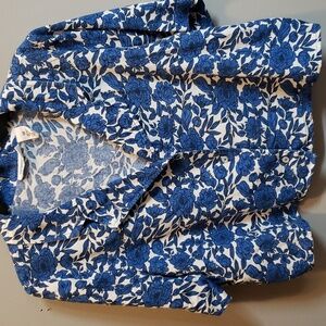 Midnight Sky, Blue and White Linen Blend Floral Crop Top/Jacket